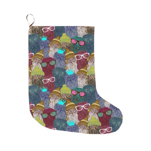 Owl in crown large christmas stocking