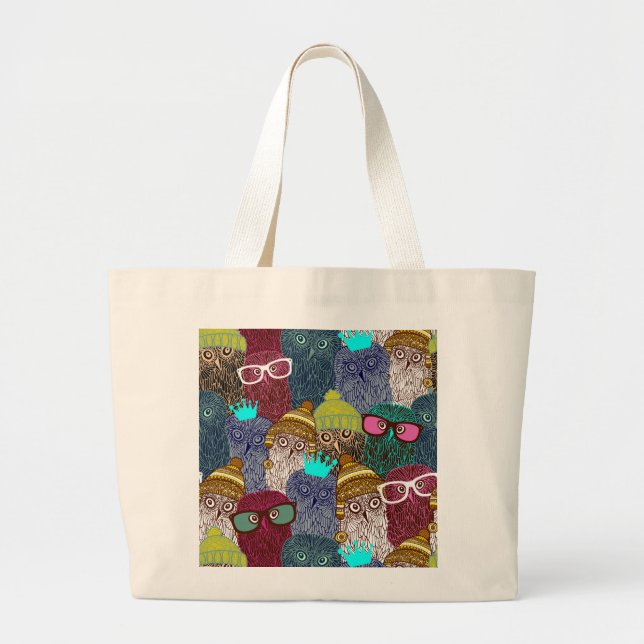 Owl in crown large tote bag (Front)