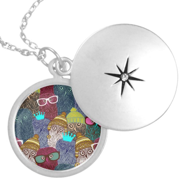 Owl in crown locket necklace (Front)