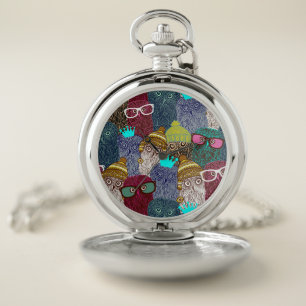 Owl in crown pocket watch