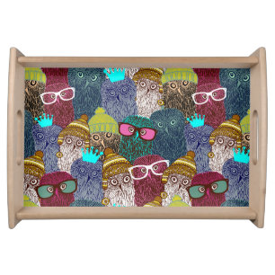 Owl in crown serving tray