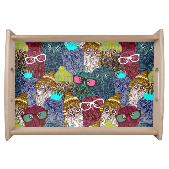 Owl in crown serving tray (Front)