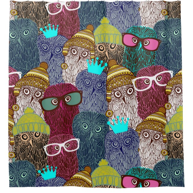 Owl in crown shower curtain (Front)