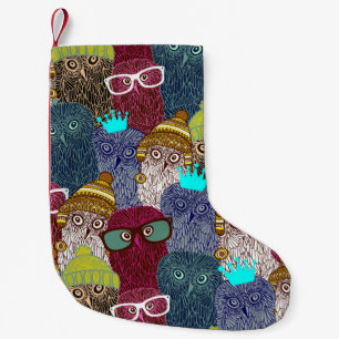 Owl in crown small christmas stocking