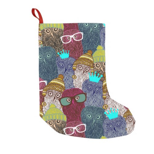 Owl in crown small christmas stocking