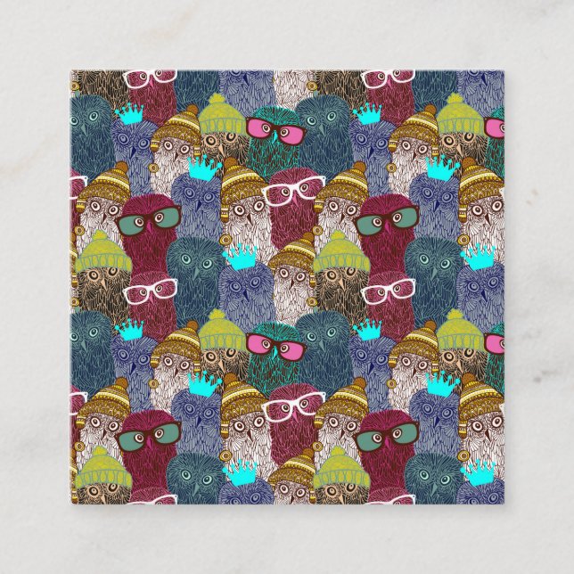 Owl in crown square business card (Front)