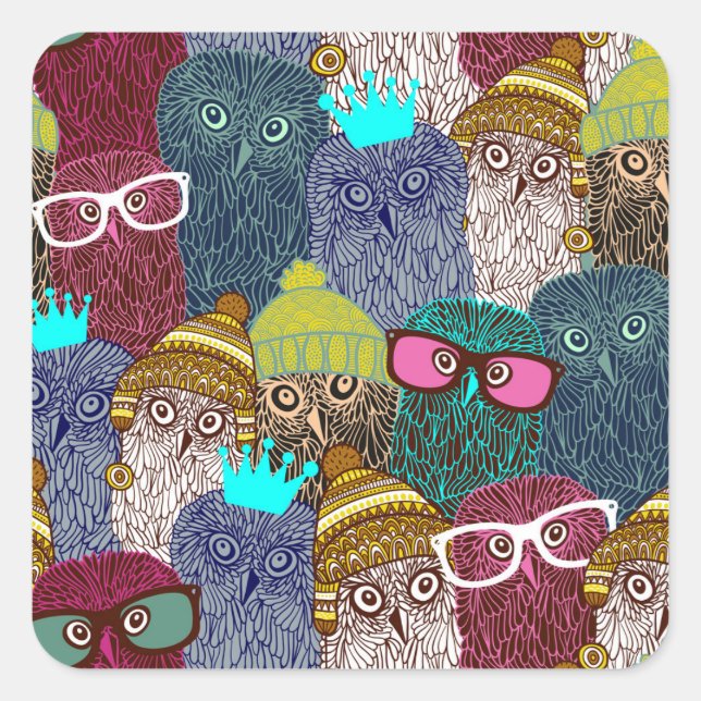 Owl in crown square sticker (Front)