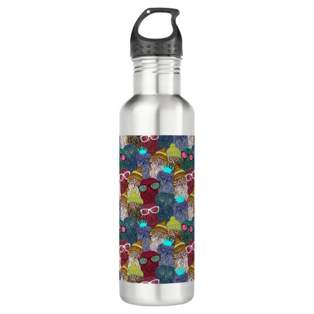 Owl in crown stainless steel water bottle (Front)