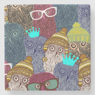 Owl in crown stone coaster