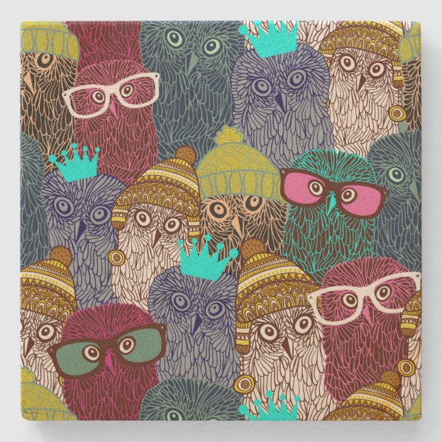 Owl in crown stone coaster (Front)