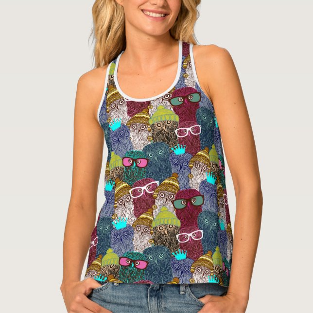 Owl in crown tank top (Front)
