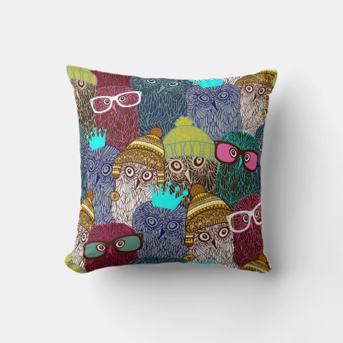 Owl in crown throw pillow