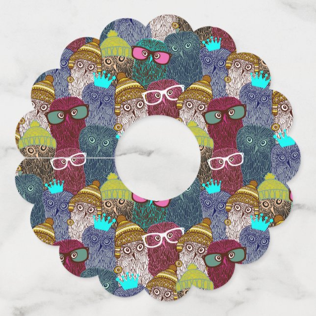 Owl in crown wine glass tag (Front)