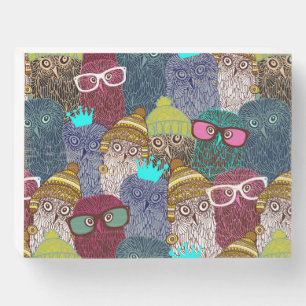 Owl in crown wooden box sign
