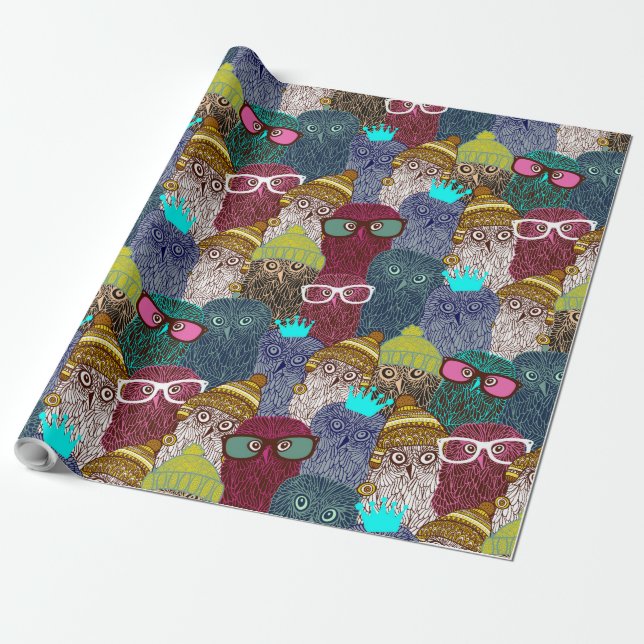 Owl in crown wrapping paper (Unrolled)