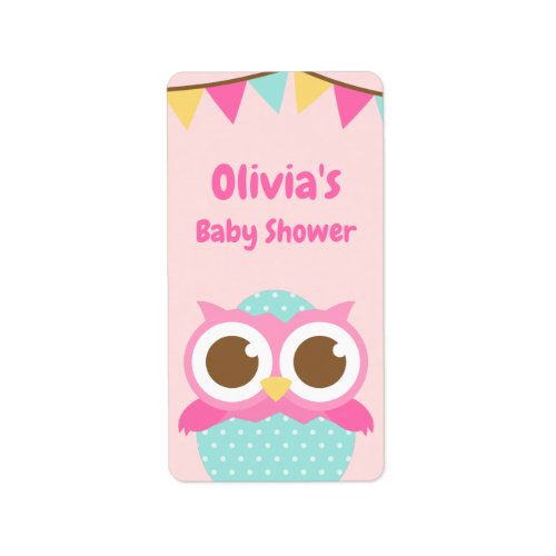 Owl in Egg Pink Baby Girl Shower Party Labels