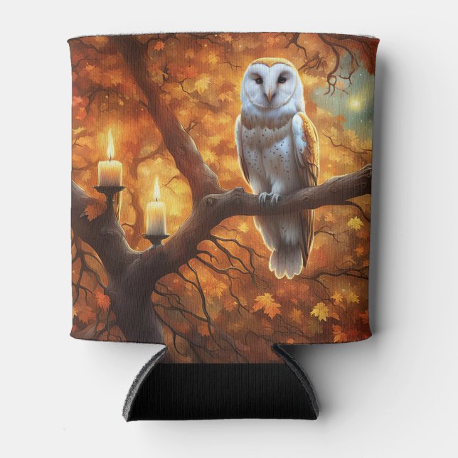 Owl in Fall Colors Cozy Can Cooler (Front)