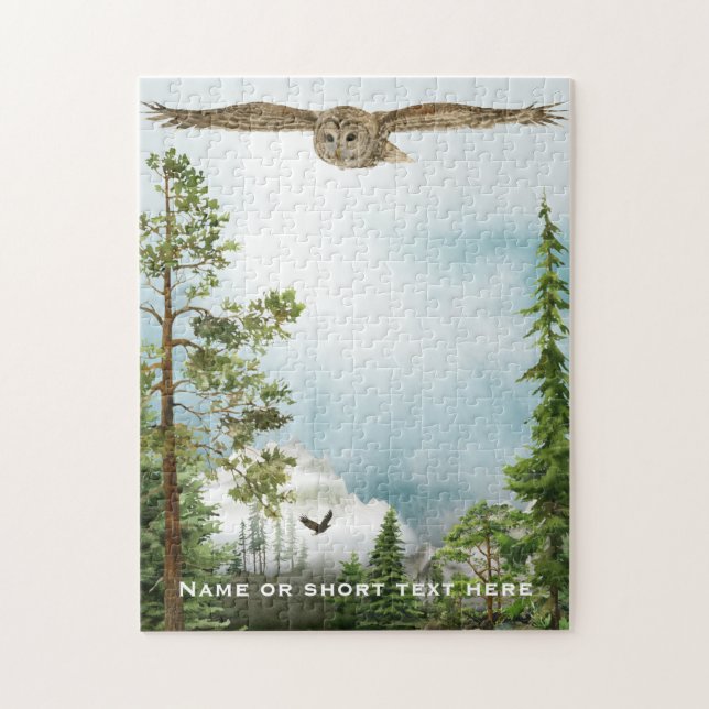 Owl in Flight | Cool Nature Lover Art Monogrammed Jigsaw Puzzle (Vertical)
