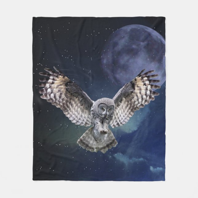 Owl in Flight Fleece Blanket (Front)