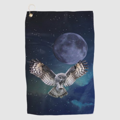 Owl in Flight Golf Towel