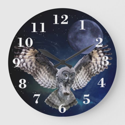 Owl in Flight Large Clock