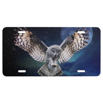 Owl In Flight License Plate by ErikaKai at Zazzle