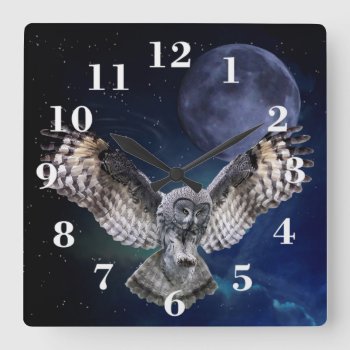 Owl In Flight Square Wall Clock by ErikaKai at Zazzle