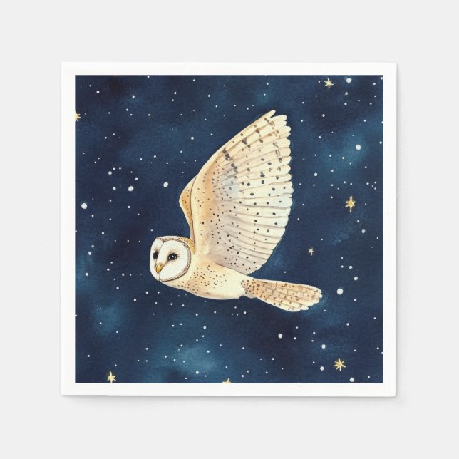 Owl in Flight Starry Night Watercolor Christmas  Napkins (Front)