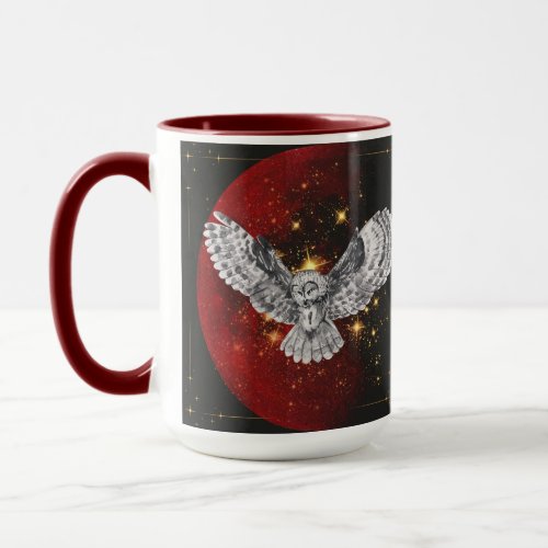 Owl in Flight With Red Moon Rising Mug