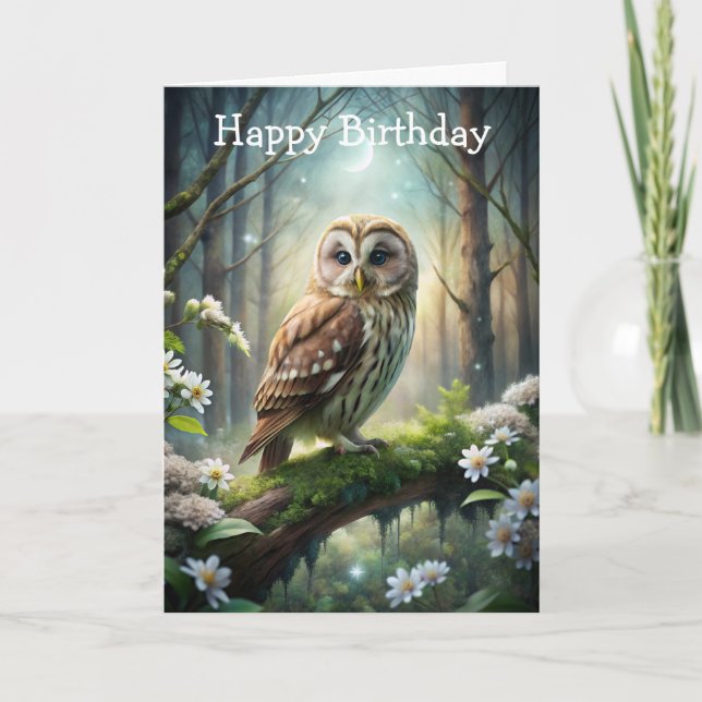 Owl in Forest Birthday Card (Front)