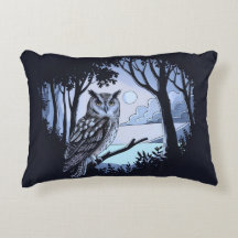 Owl in Forest Clearing Accent Pillow