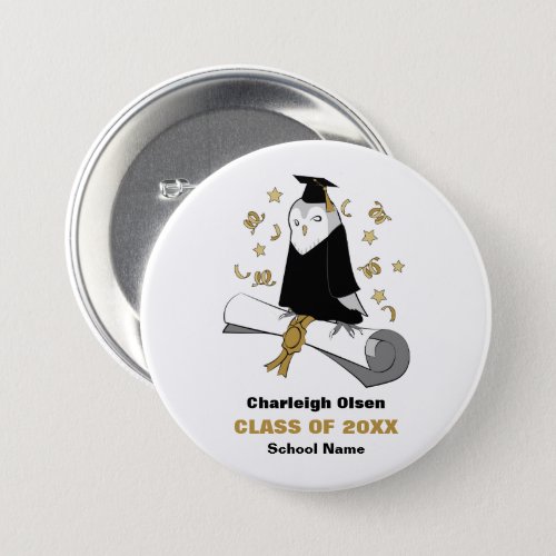 Owl in Gown and Cap Childrens Graduation Button