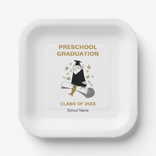 Owl in Gown and Cap Childrens Graduation Ceremony Paper Plates