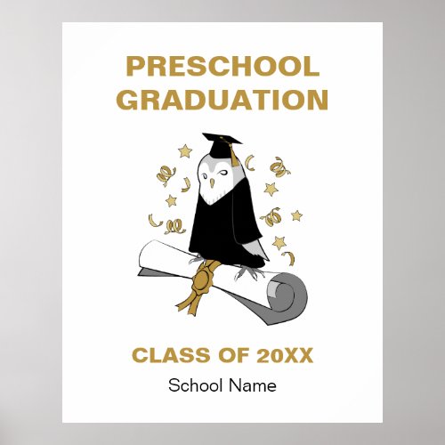Owl in Gown and Cap Childrens Graduation Ceremony Poster