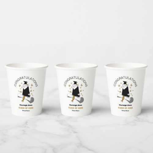Owl in Gown and Cap Childrens Graduation Party Paper Cups
