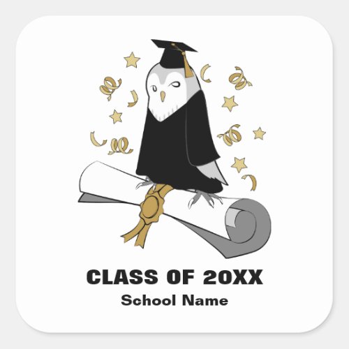 Owl in Gown and Cap Childrens Graduation Square Sticker