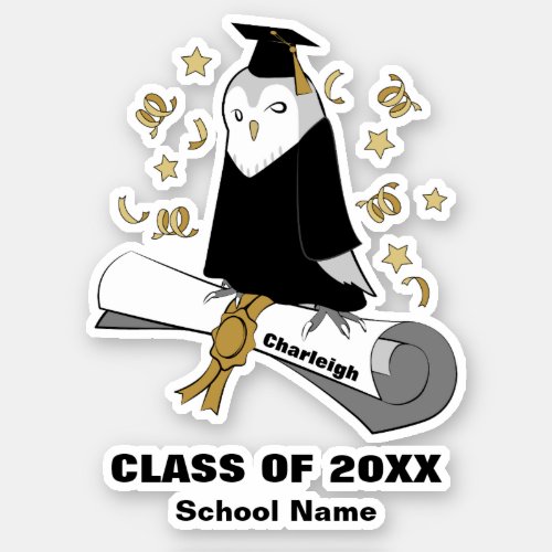 Owl in Gown and Cap Childrens Graduation Sticker