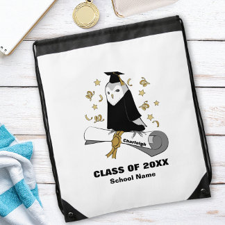 Owl in Gown Preschool / Kindergarten Graduation Drawstring Bag