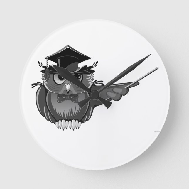 Owl in Graduation Hat Funny Graduation 2026 Guide Round Clock (Front)