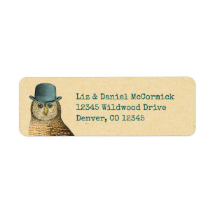 Owl in Green Derby Hat Label