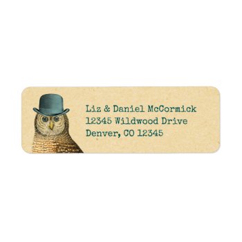 Owl In Green Derby Hat Label by Charmalot at Zazzle
