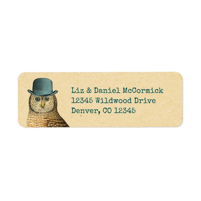 Owl in Green Derby Hat Label (Front)