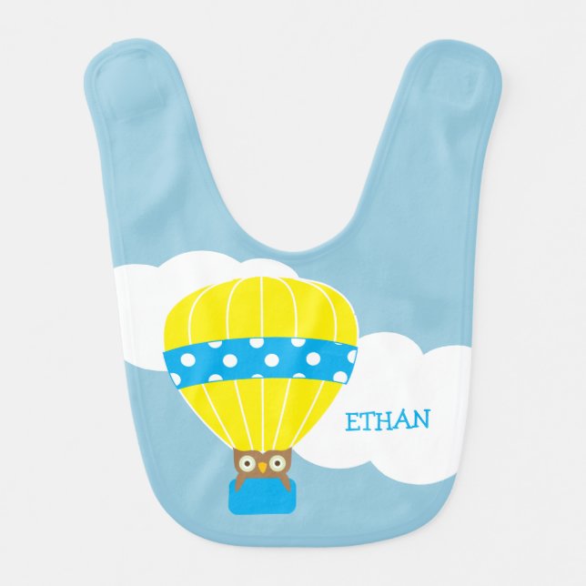 Owl in Hot Air Balloon Personalized Baby Bib (Front)