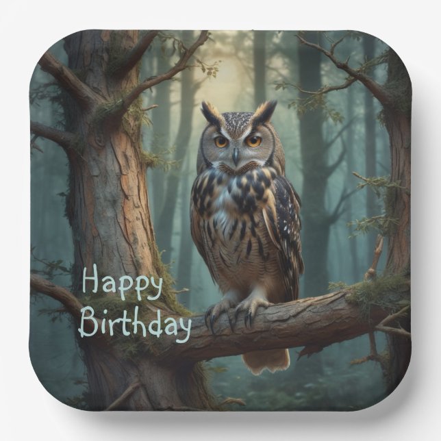 Owl in Magical Forest Paper Plates (Front)