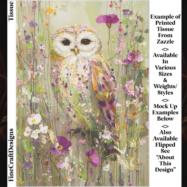 Owl in Meadow of Wildflowers EE4L Decoupage Tissue Paper (Creator Uploaded)
