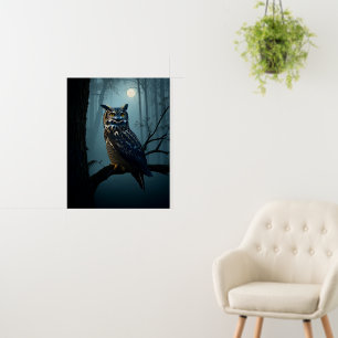 Owl in Moonlit Forest – Mysterious Night Wildlife  Foam Board