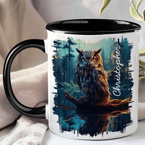 Owl in Moonlit Forest Reflection Mug