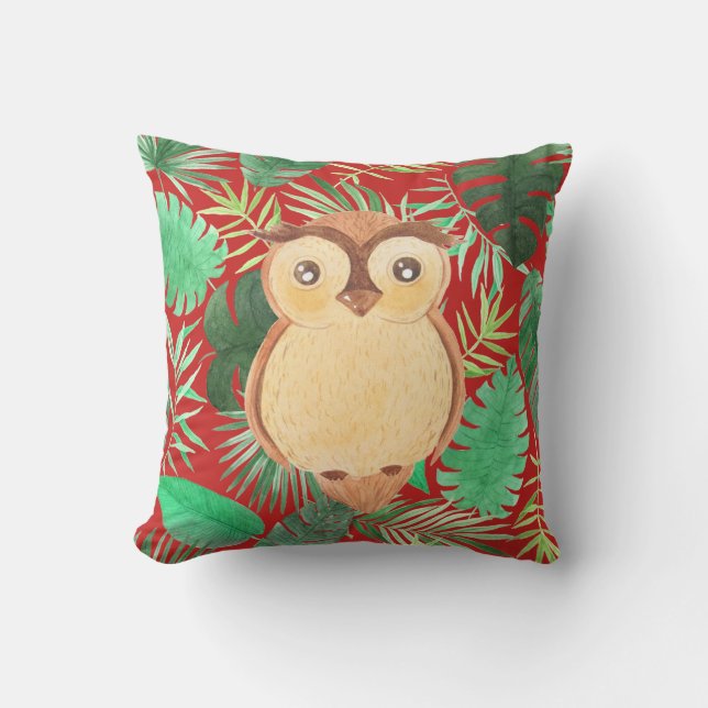 Owl In Nature Decor Throw Pillow (Front)