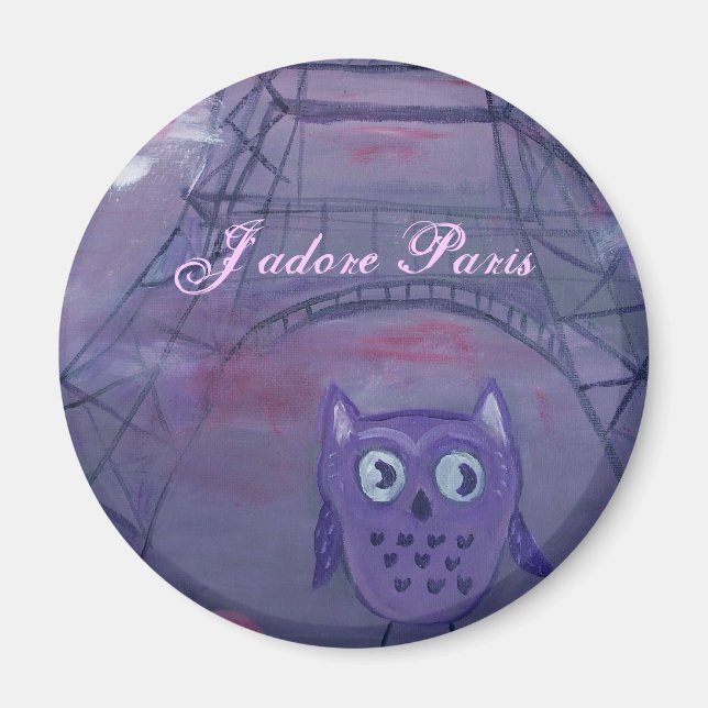 Owl in Paris, J'adore Paris Magnet (Front)