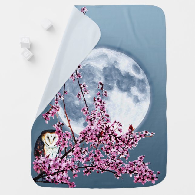 Owl in Plum Tree Baby Blanket (In Situ)
